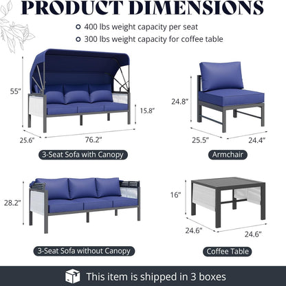 YODOLLA 4 Pieces Aluminum Patio Furniture Set, Retractable Canopy, Dark Blue