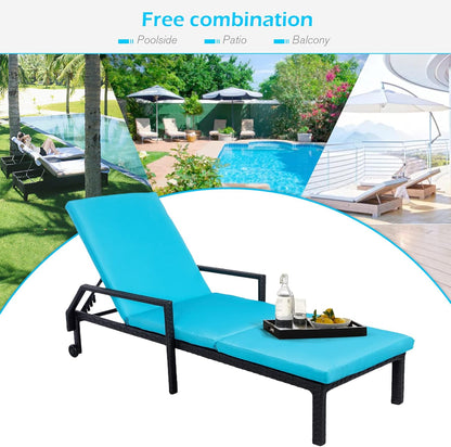 YODOLLA Outdoor Lounge Chairs, Black Rattan with Blue Cushion
