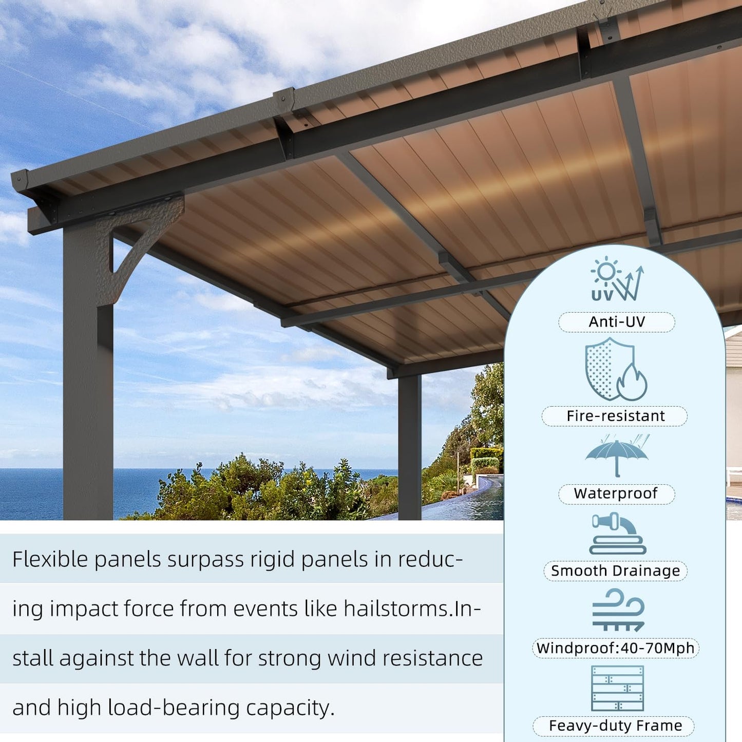 YODOLLA 8' x 8' Lean to Gazebo Pergola for Patio, Dark Grey