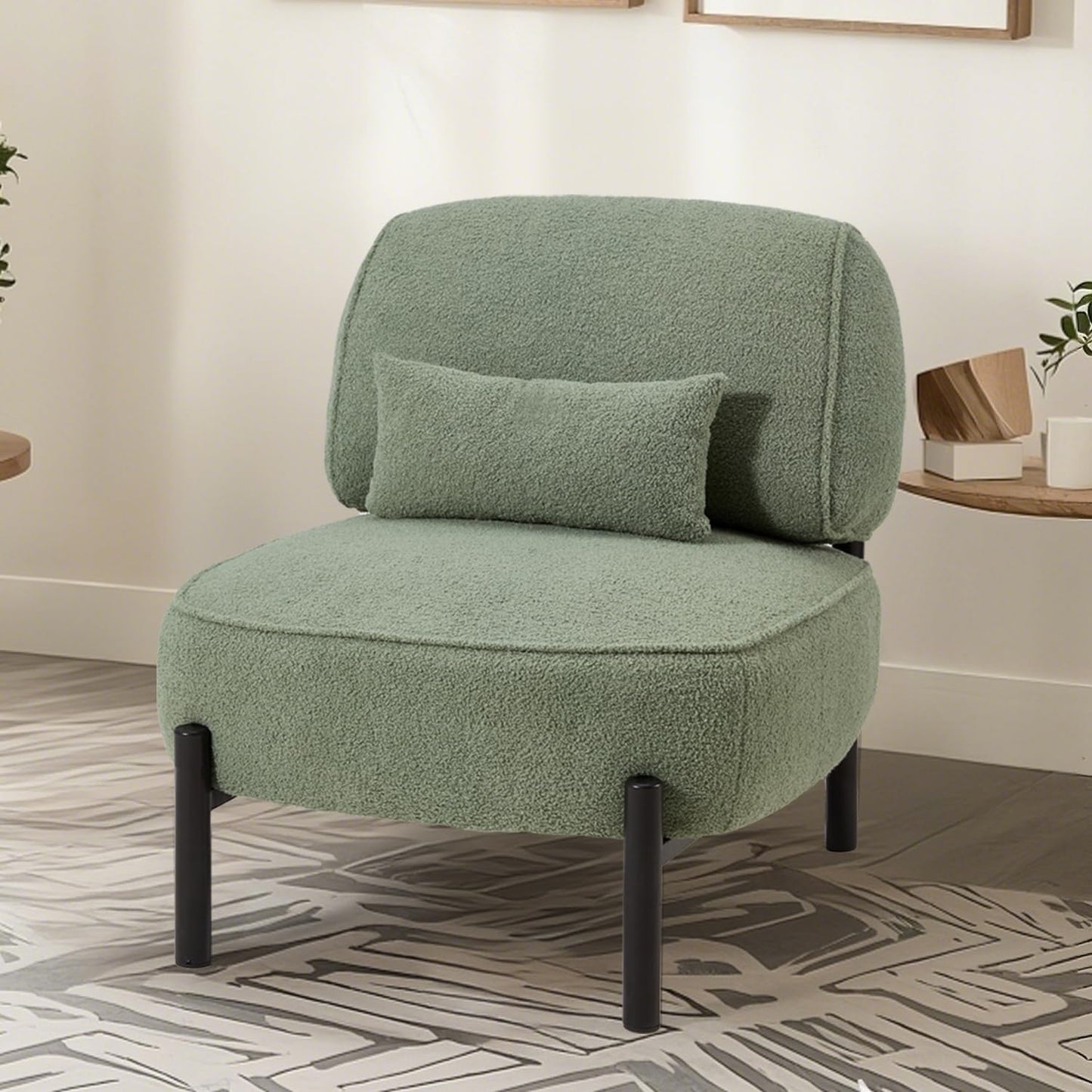 YODOLLA  Mid Century Modern Accent Chair, Extra Large Teddy Upholstered Lounge Chair with Pillow