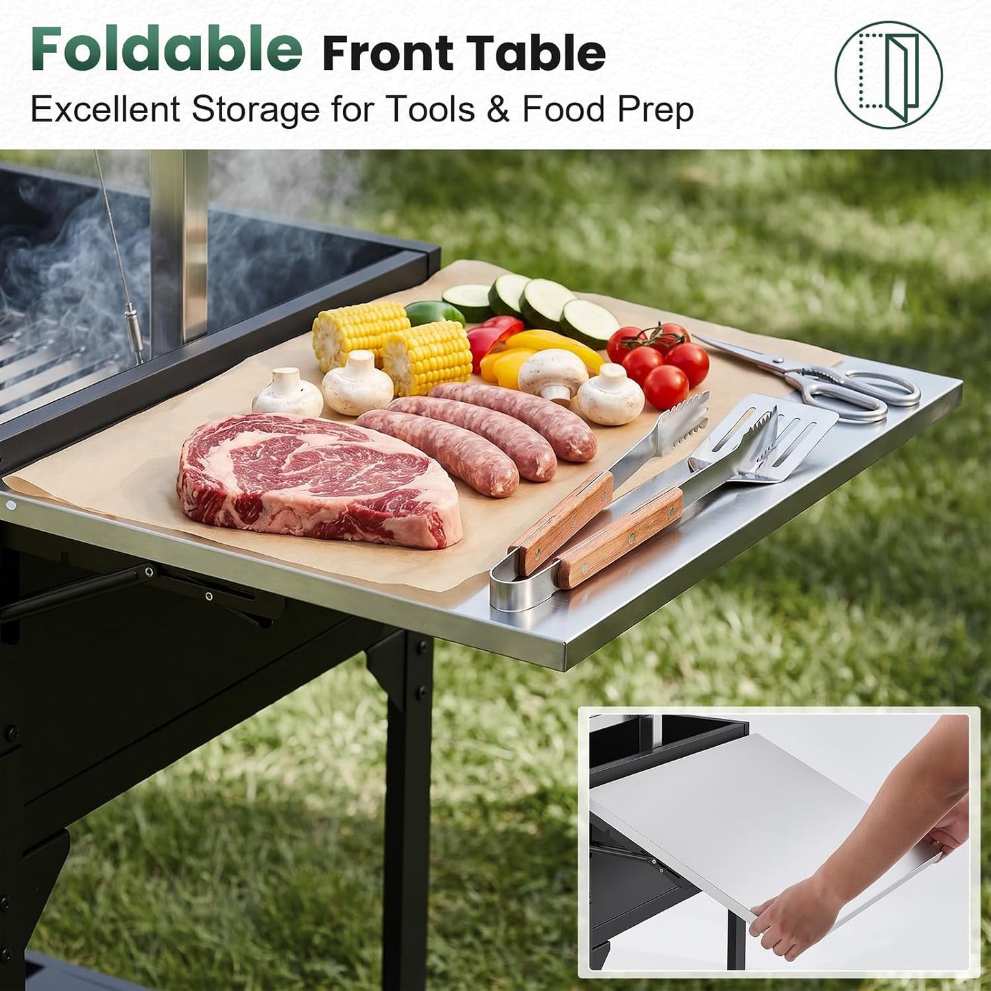 YODOLLA BBQ Grill, Wood & Charcoal Grill with Adjustable Cranking System