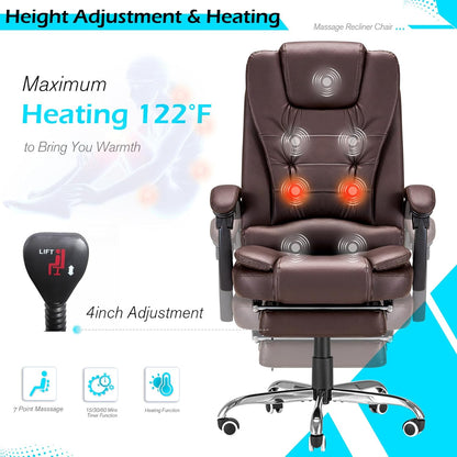 YODOLLA Massage Office Chair with Heat w/Retractable Footrest, Brown