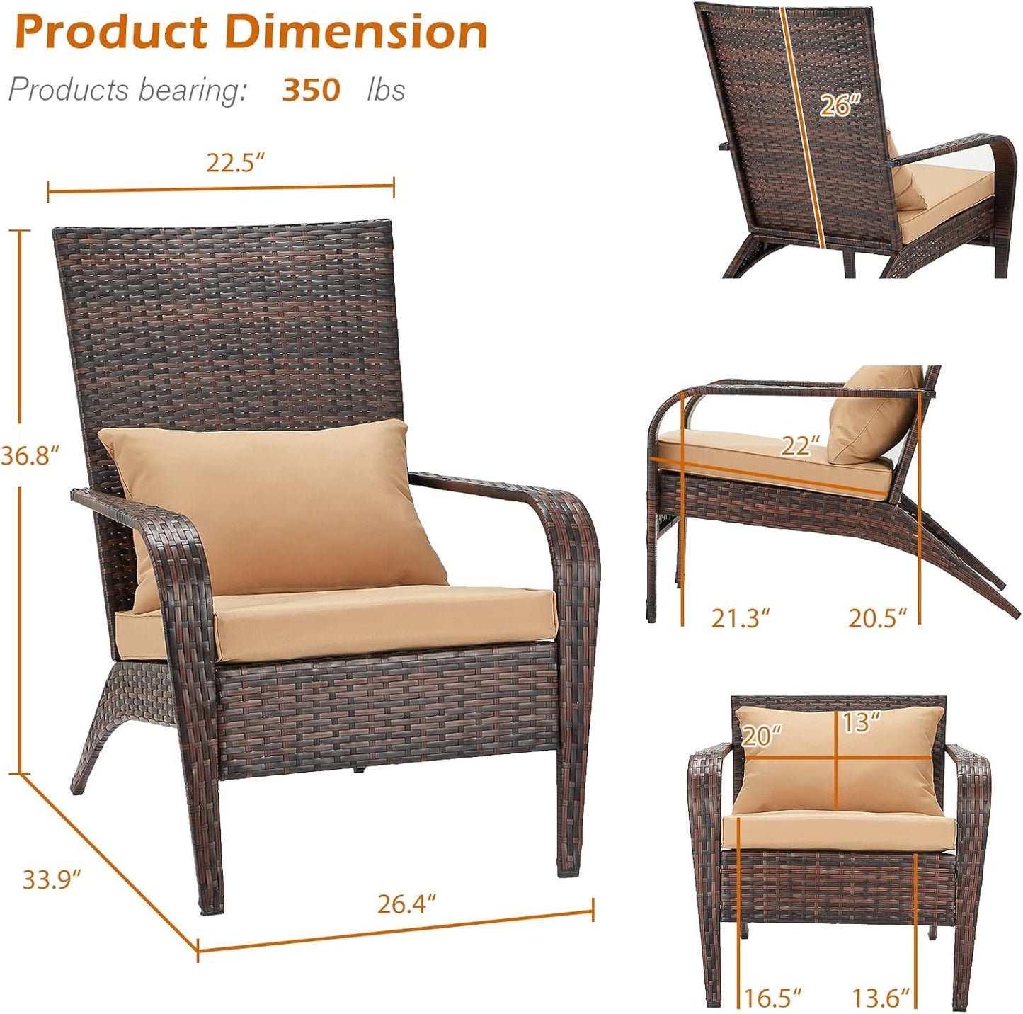YODOLLA Patio Adirondack Wicker Chair, Brown