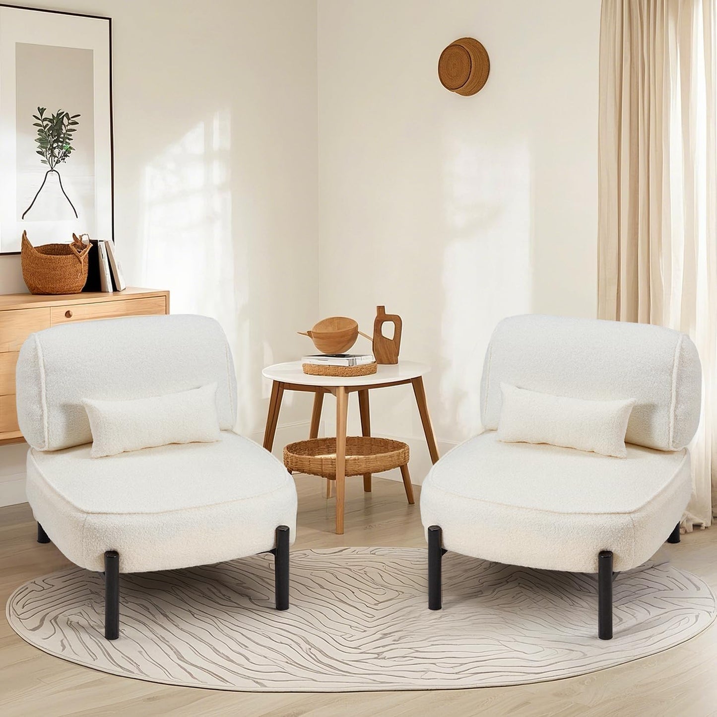 YODOLLA  Mid Century Modern Accent Chair, Extra Large Teddy Upholstered Lounge Chair with Pillow