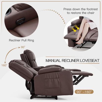 YODOLLA Brown Reclining Sofa w/ 2 Consoles & Speakers