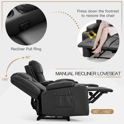 YODOLLA Faux Leather Recliner Sofa w/ 2 Consoles, Black