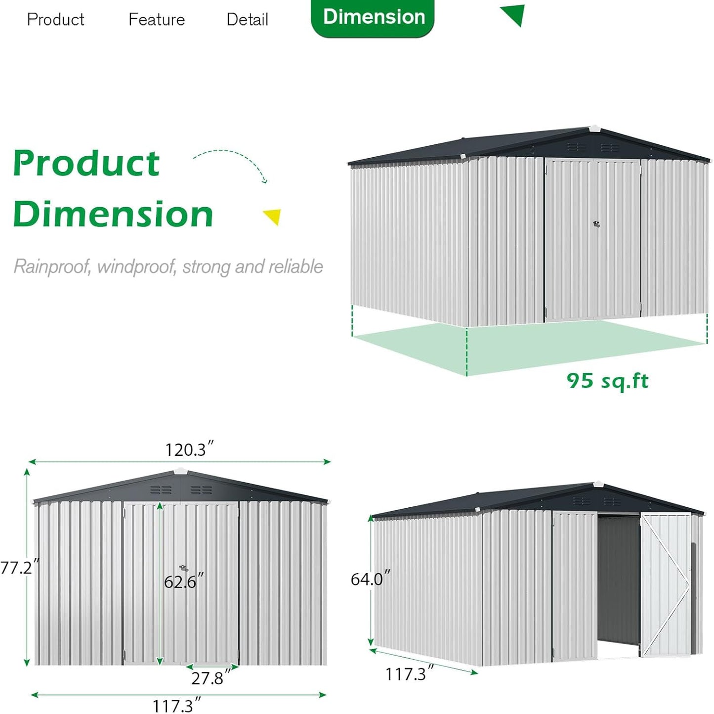 YODOLLA 10'x10' White Metal Storage Shed