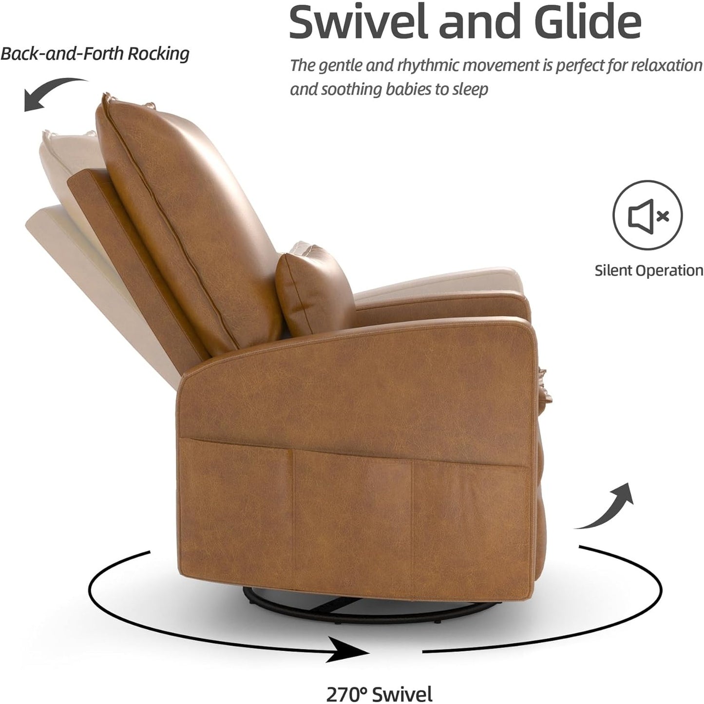 YODOLLA Rocking Chair Reclining Sofa Chair, Faux Leather Brown