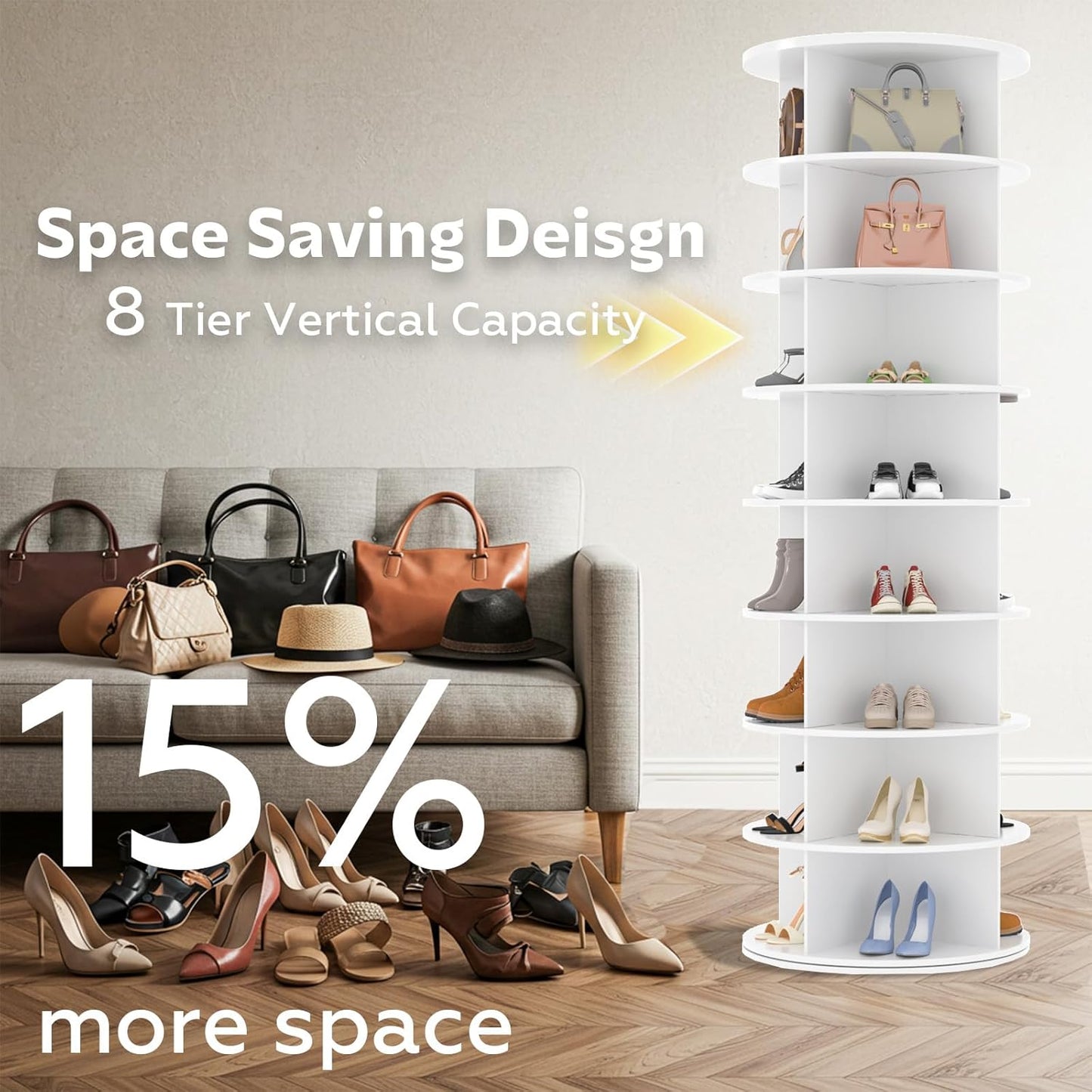 YODOLLA 8 Tier Rotating Shoe Rack, Shoe Tower Organizer