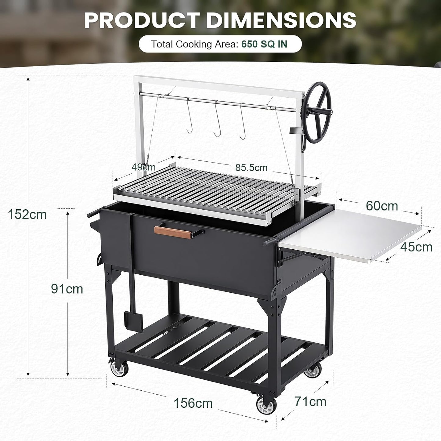 YODOLLA BBQ Grill, Wood & Charcoal Grill with Adjustable Cranking System