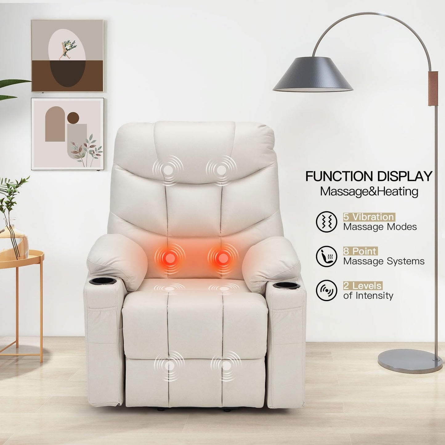 YODOLLA Massage Power Lift Recliner for Elderly, Faux Leather, Cream White