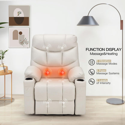 YODOLLA Massage Power Lift Recliner for Elderly, Faux Leather, Cream White