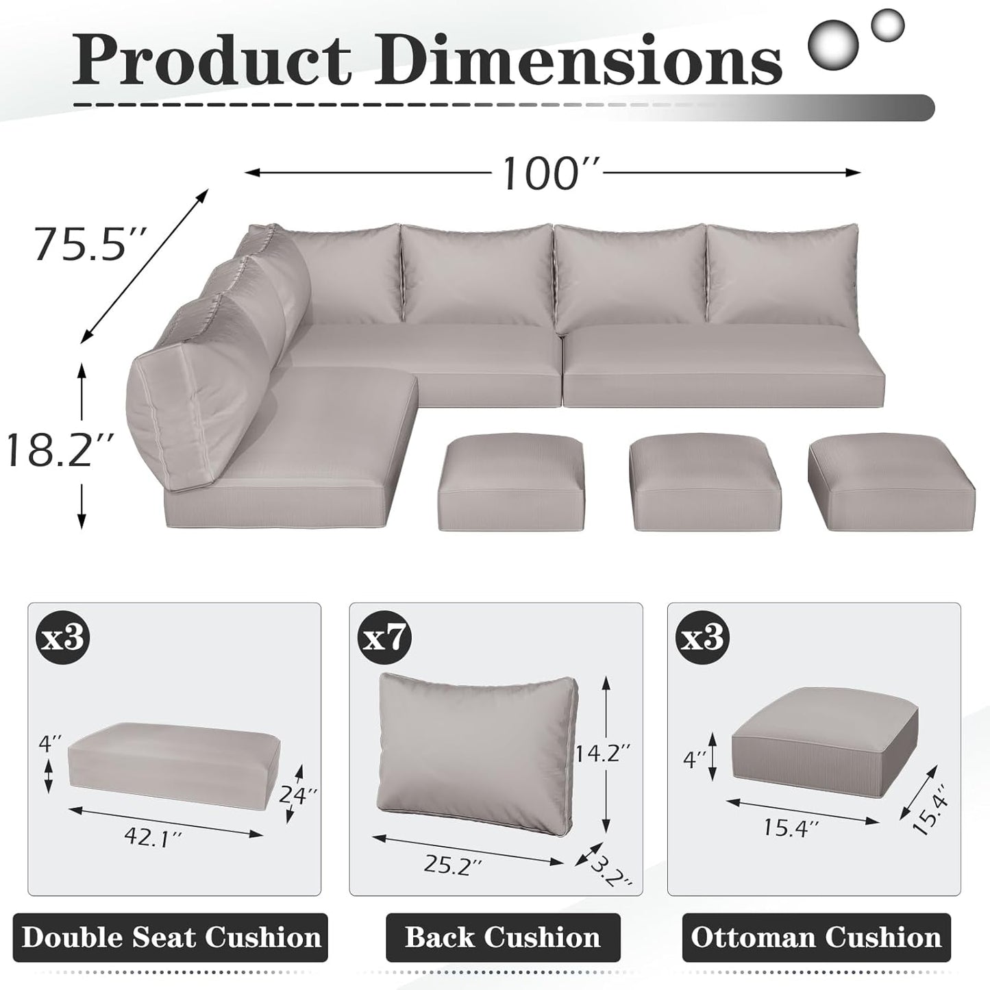 YODOLLA Memory Foam Cushions and Covers, Light Gray