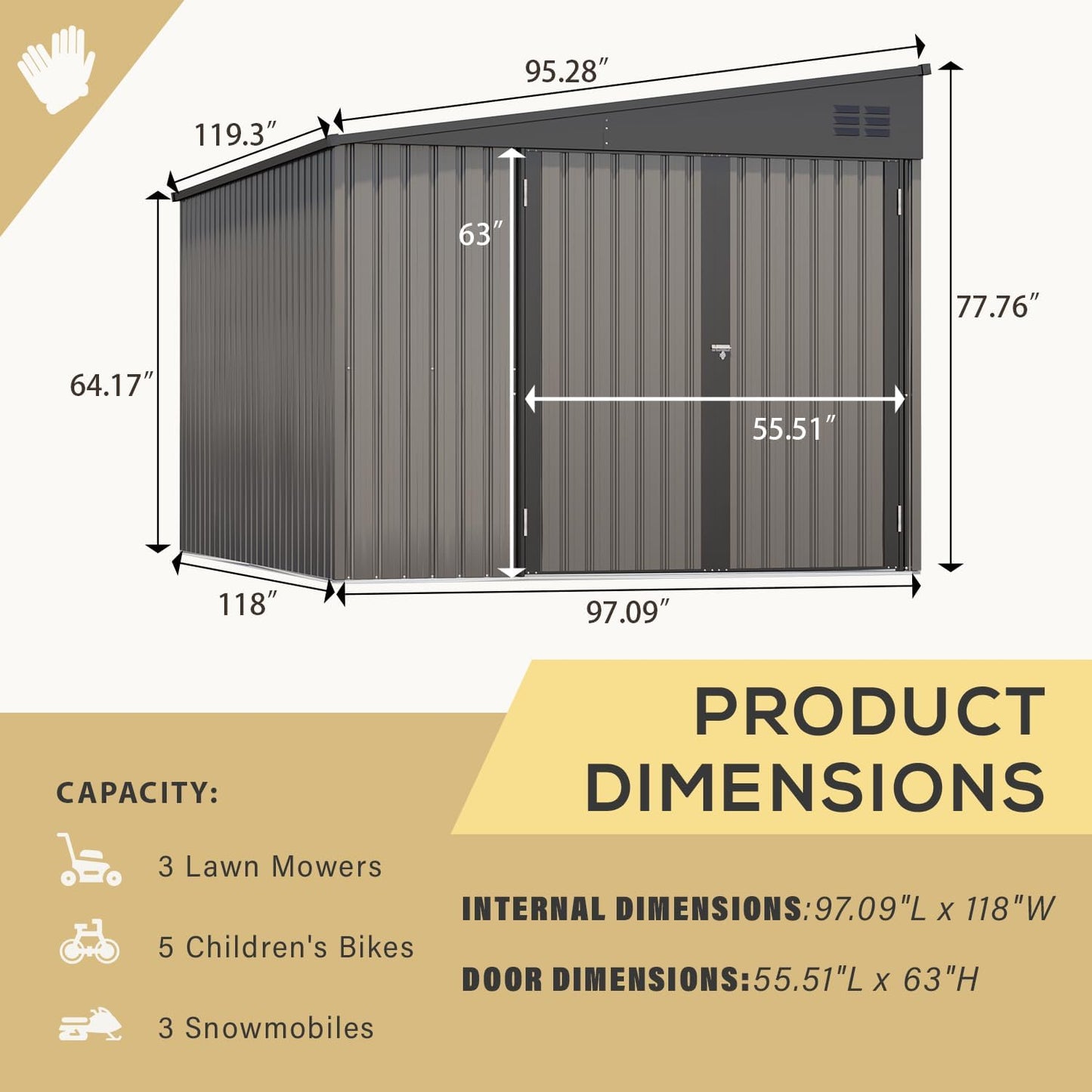 YODOLLA 8x10 Lean-to Shed, Outdoor Storage Shed, Gray