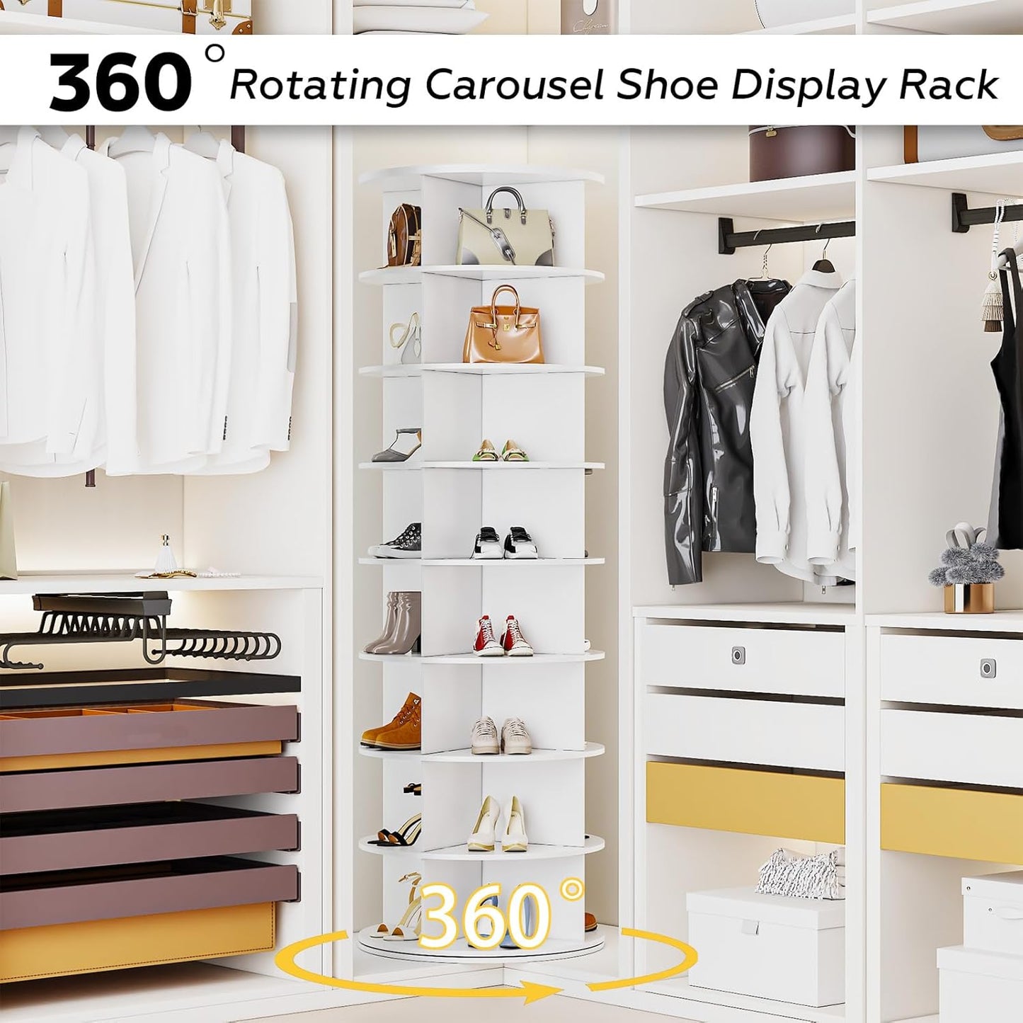 YODOLLA 8 Tier Rotating Shoe Rack, Shoe Tower Organizer