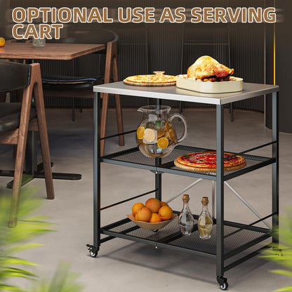 YODOLLA Stainless Pizza Oven Table with 2 Lock Casters, Silver