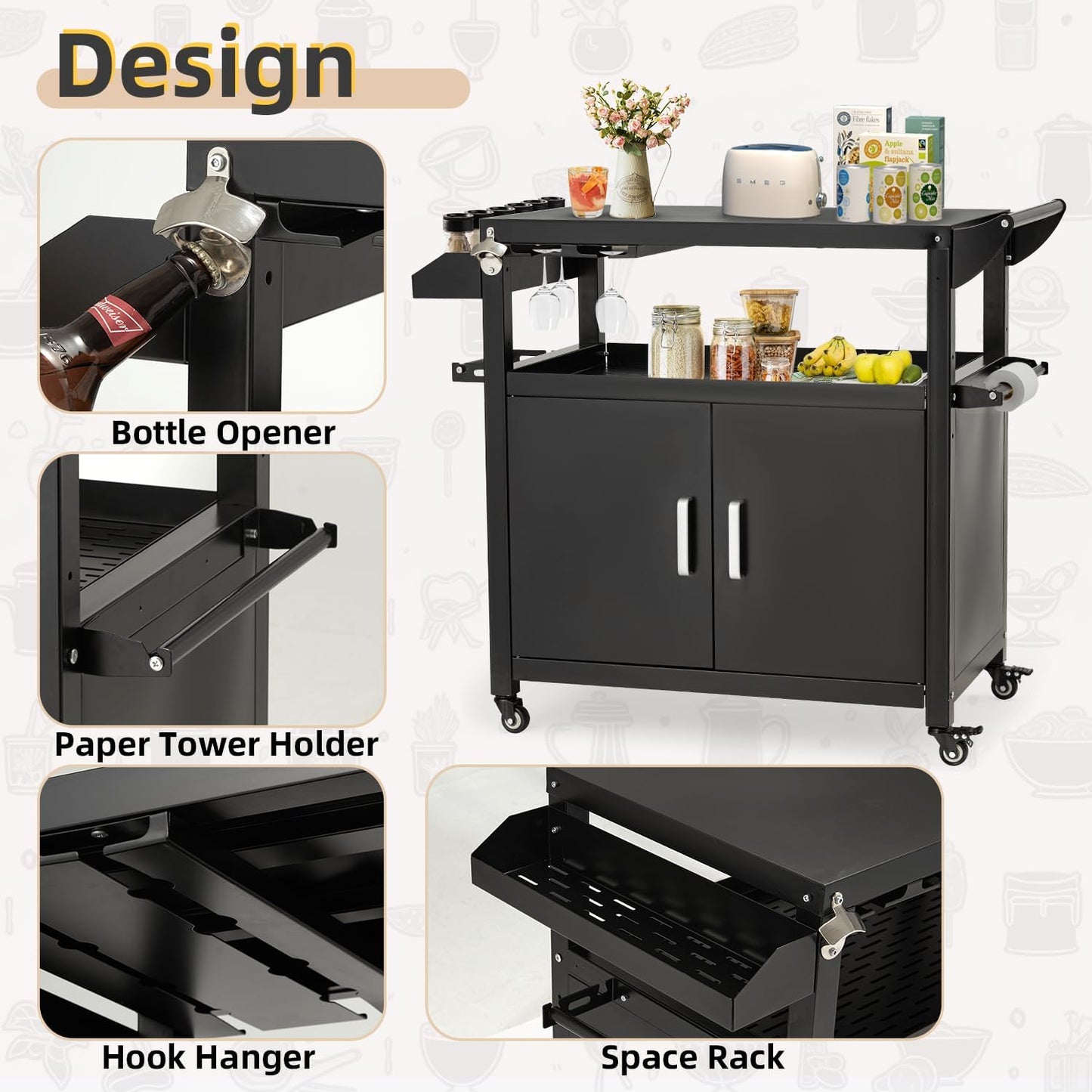 YODOLLA Outdoor Grill Cart Kitchen Storage Cabinets Island with Wheels