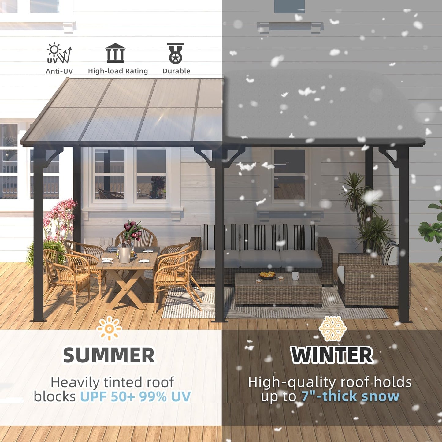 YODOLLA 14' x 10' Hard Top Lean to Gazebo for Patio, Dark Gray