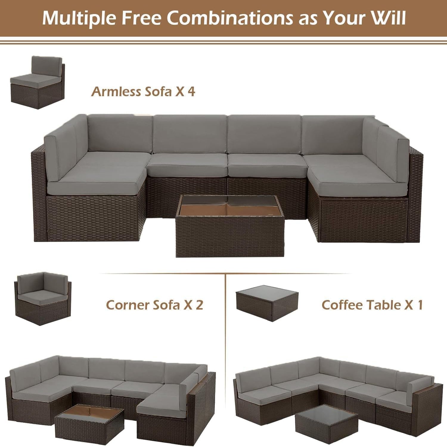 YODOLLA modern patio furniture set gray brown
