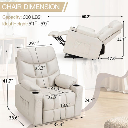 YODOLLA Massage Power Lift Recliner for Elderly, Faux Leather, Cream White