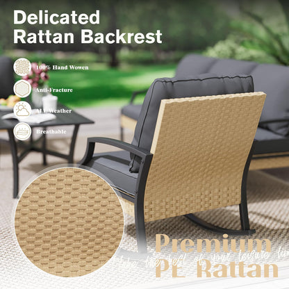 YODOLLA Outdoor Patio Furniture Set, 4 Piece Rattan Conversation Bistro Set with Coffee Table