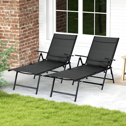 YODOLLA 7 Back & 2 Leg Adjustable Outdoor Chaise Lounge Chair, Black