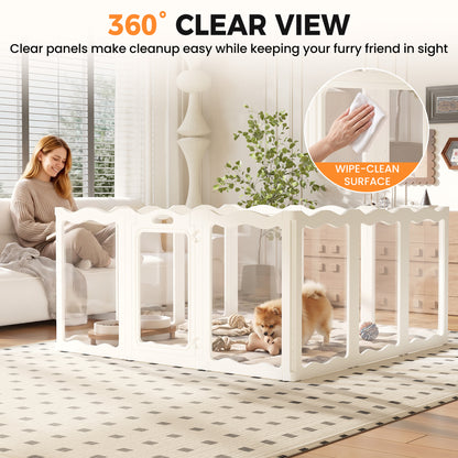 YODOLLA Clear Acrylic Dog Playpen Indoor, 30" H, 12 Panels, White