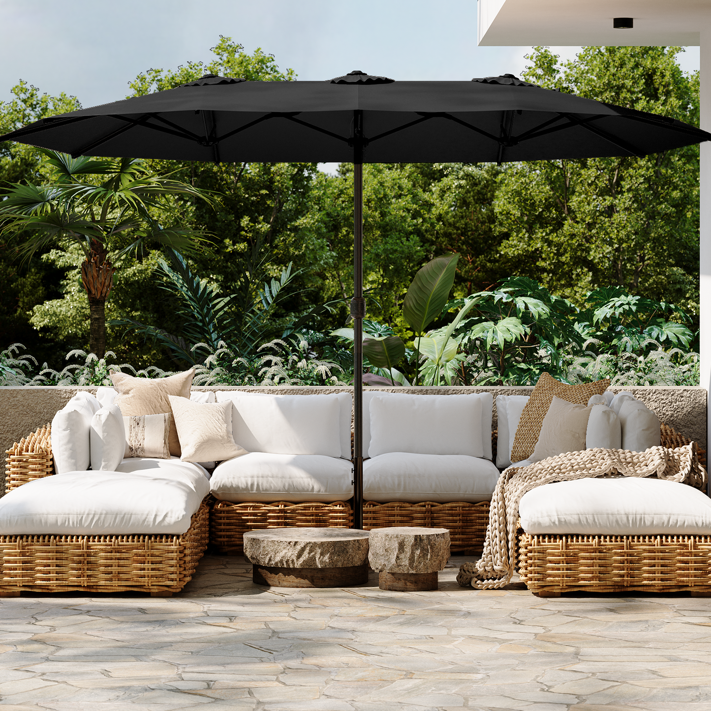YODOLLA 15x9ft Double-Sided Patio Umbrella, Black