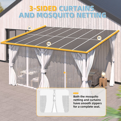 YODOLLA 14'x8' Outdoor Lean to Gazebo Pergola with Curtain and Netting for Patio, White