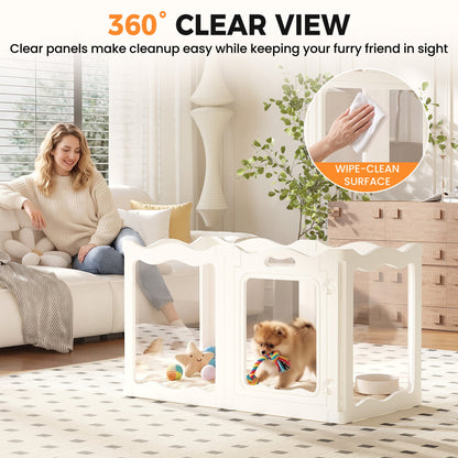 YODOLLA Pet Clear Acrylic Dog Playpen Indoor w/Door, 24" H, 6 Panels, White