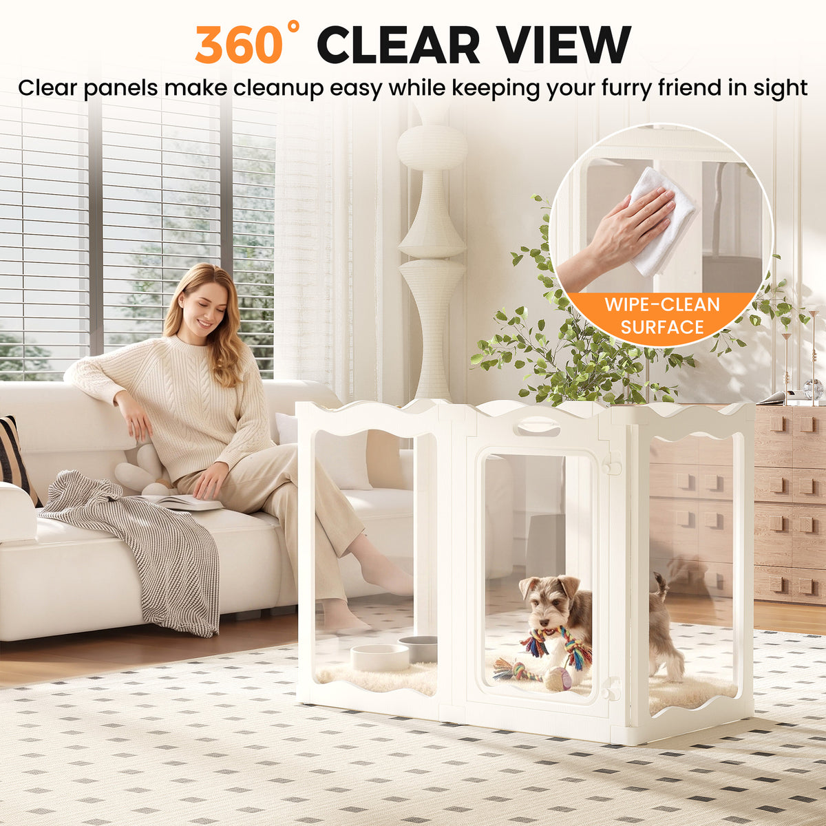 YODOLLA Clear Acrylic Dog Playpen Indoor, 30" H, 6 Panels, White