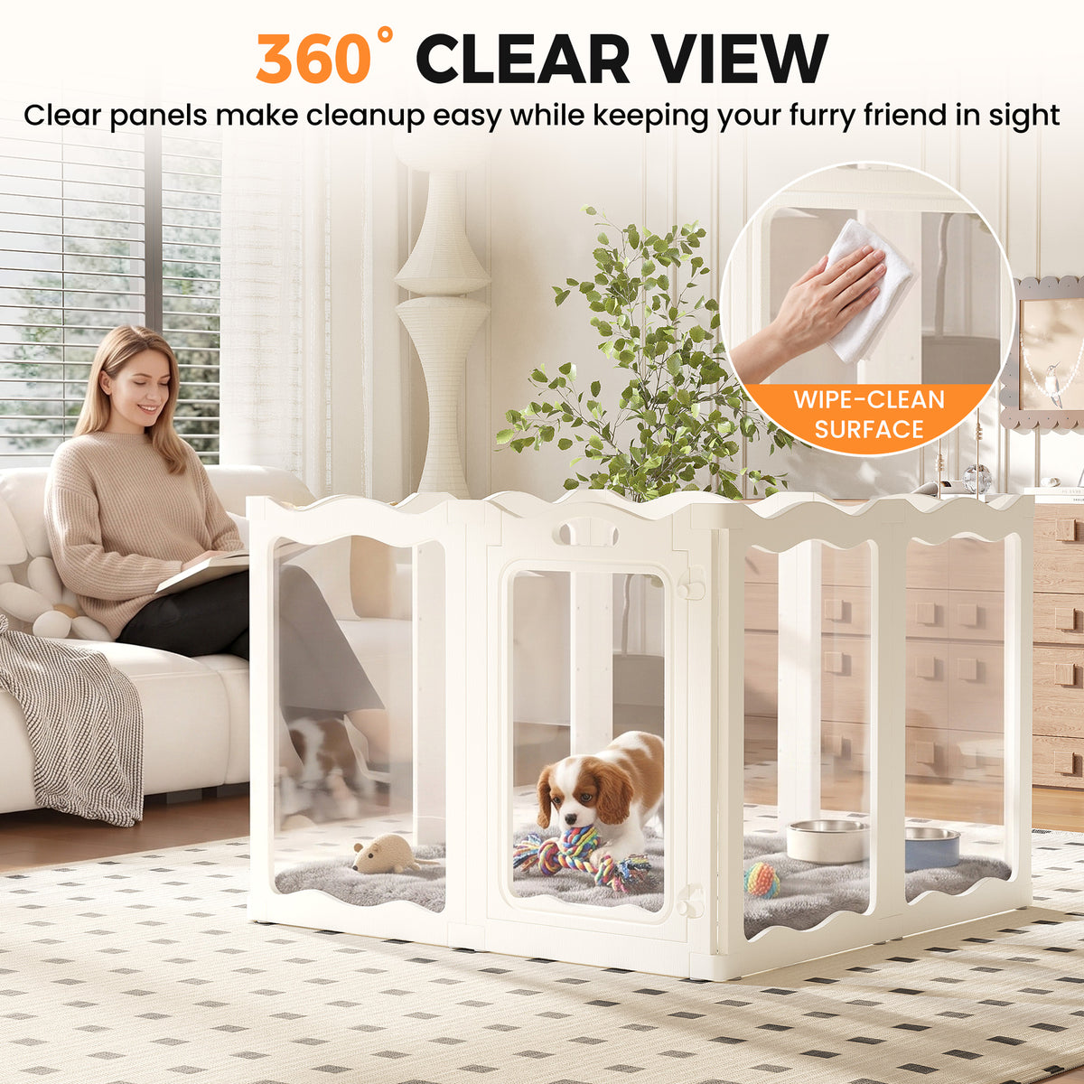 YODOLLA Clear Acrylic Dog Playpen Indoor, 30" H, 8 Panels, White