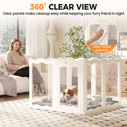 YODOLLA Clear Acrylic Dog Playpen Indoor, 30" H, 8 Panels, White
