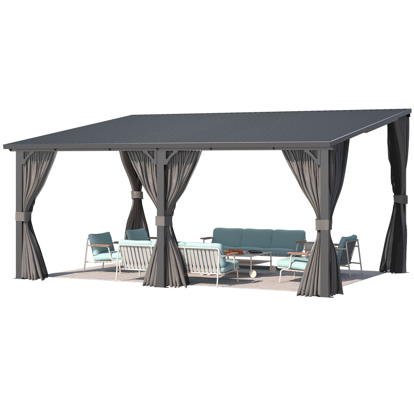 YODOLLA 16'x12' Outdoor Hardtop Metal Gazebo with Curtains and Netting for Patio
