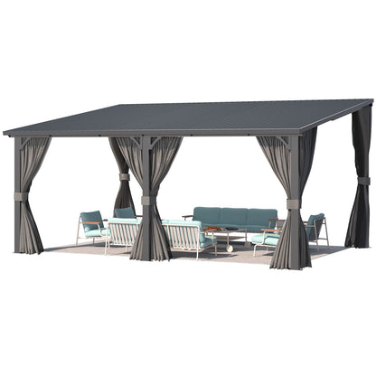 YODOLLA 16'x12' Outdoor Hardtop Metal Gazebo with Curtains and Netting for Patio
