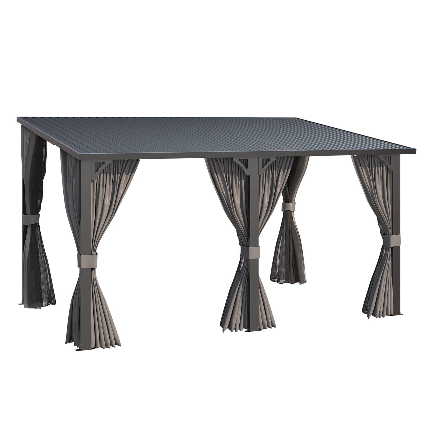 YODOLLA 14'x10' Outdoor Hardtop Gazebo Pergola with Curtains and Netting for Patio