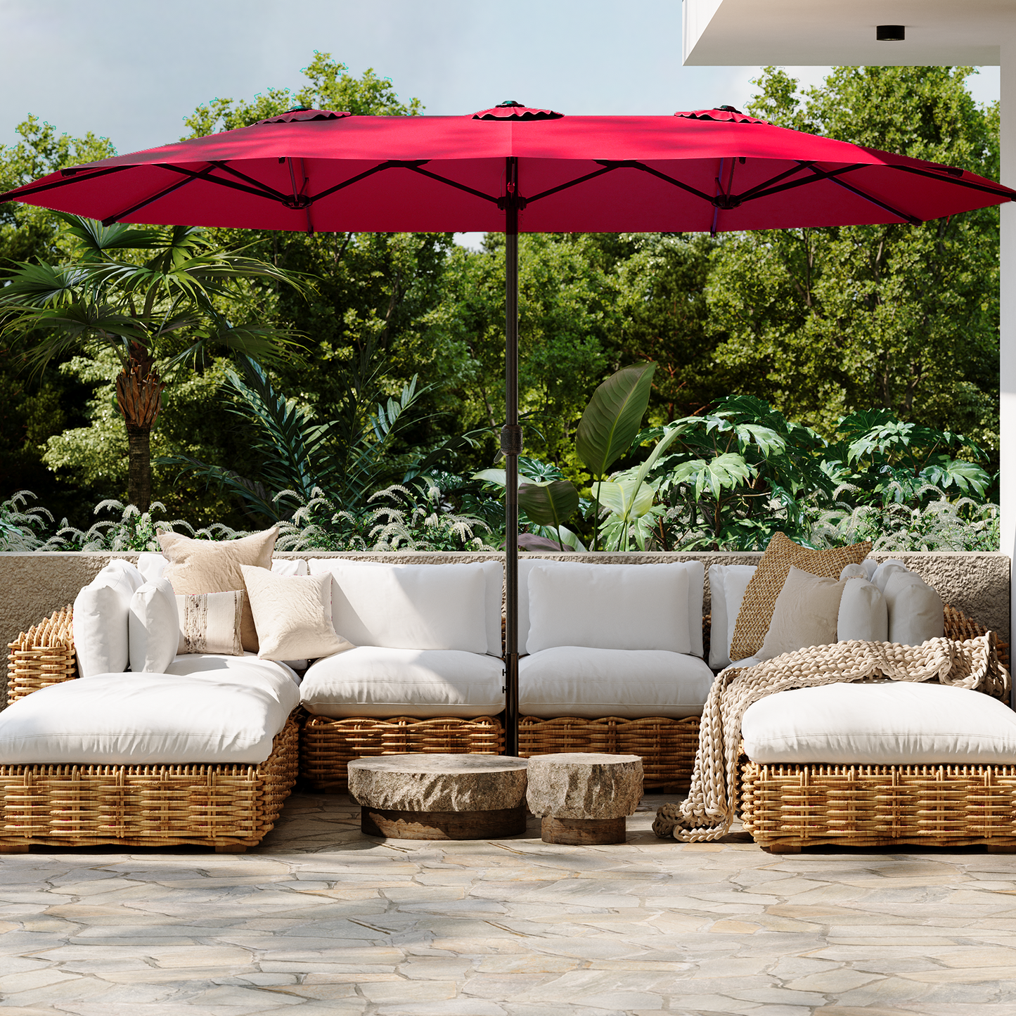 YODOLLA 15x9ft Double-Sided Patio Umbrella, Red