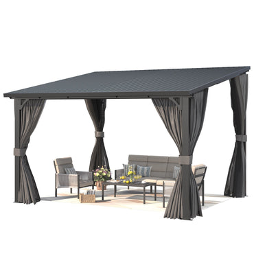 YODOLLA 12' x 10' Outdoor Pergola Hardtop Gazebo with Curtains and Netting for Patio