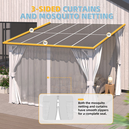 YODOLLA 10'x8' Outdoor Lean to Gazebo Pergola with Curtain and Netting for Patio, White