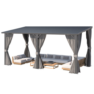 YODOLLA 16'x8' Outdoor Hardtop Metal Gazebo with Curtain and Netting
