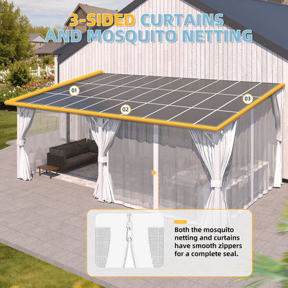 YODOLLA 20'x10' Outdoor Lean to Gazebo Pergola with Curtain and Netting for Patio, White
