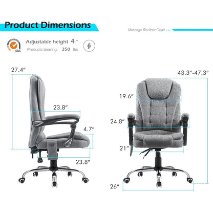 YODOLLA Heated Executive Office Chair with Massage, Fabric Grey