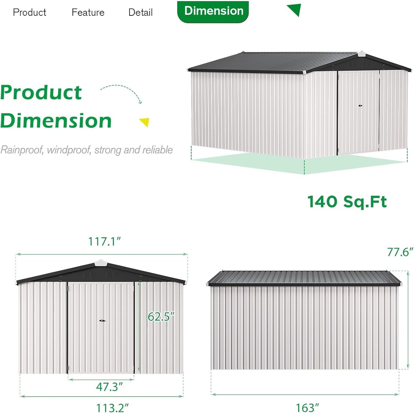 YODOLLA 10x14 Metal Outdoor Storage Garden Shed, White