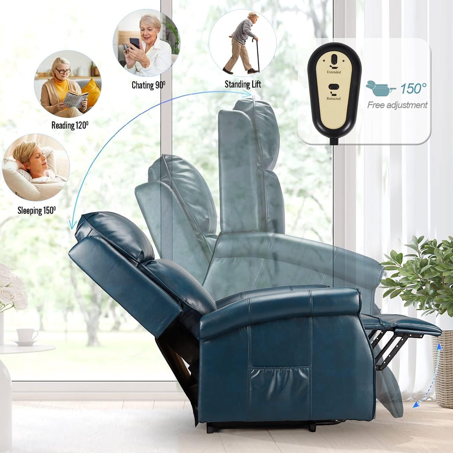 YODOLLA Electric Power Lift Recliner Chair for Elderly, Faux Leather, Blue