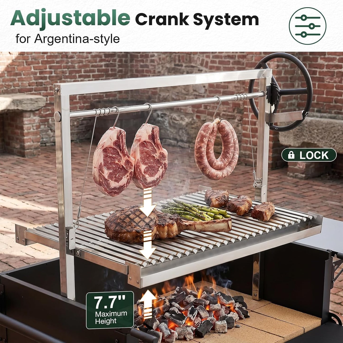 YODOLLA BBQ Grill, Wood & Charcoal Grill with Adjustable Cranking System