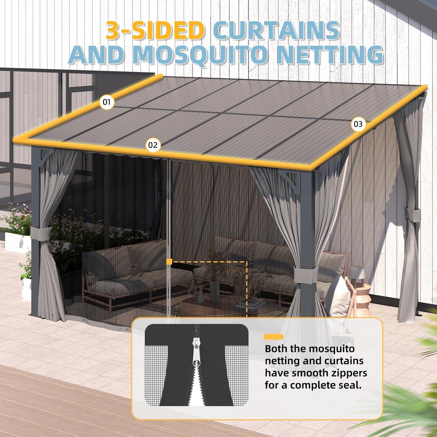 YODOLLA 14' x 8' Gazebo Outdoor Pergola with Curtains and Netting