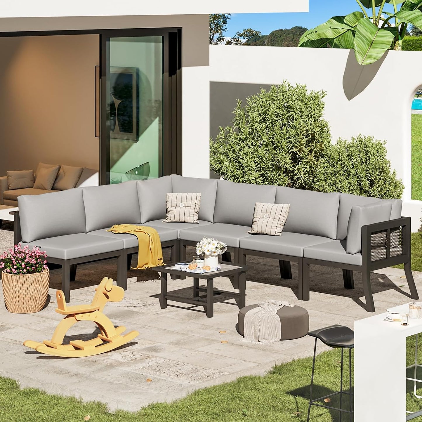 YODOLLA 7 Pieces Patio Furniture Set, Grey