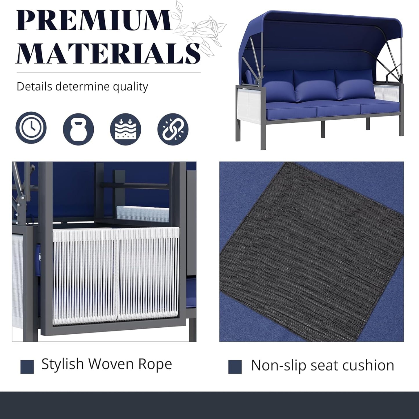 YODOLLA 4 Pieces Aluminum Patio Furniture Set, Retractable Canopy, Dark Blue