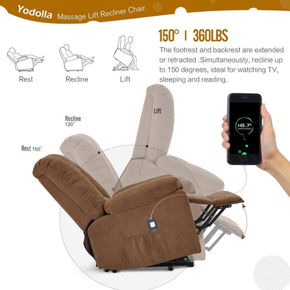 YODOLLA Massage Power Lift Recliner for Elderly, Electric Lift Chair, Clay