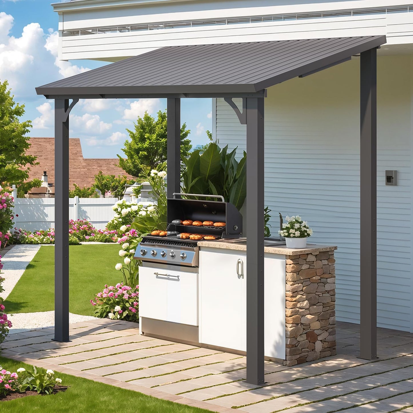YODOLLA Hardtop Gazebo, Wall-Mounted Lean to Metal Awnings Pergola